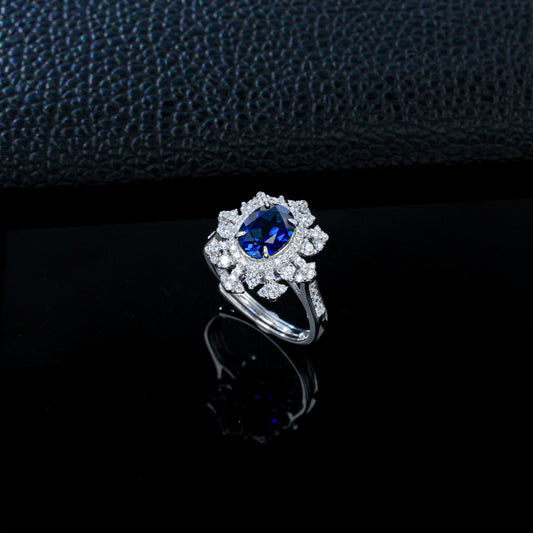 925 Sterling Silver Lab Sapphire Snowflake Ring, Premium Girlfriend Gift - Photo 3