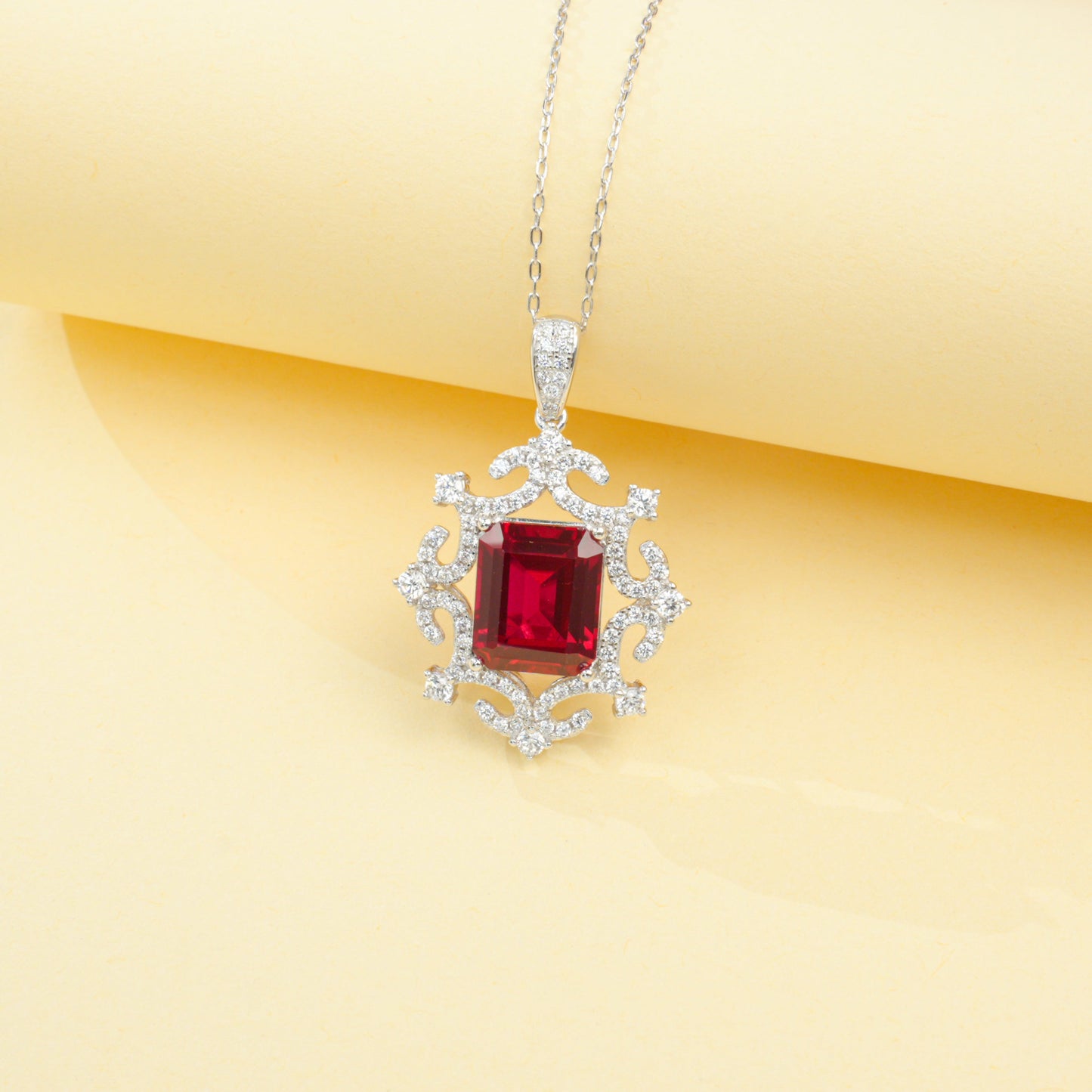 S925 Sterling Silver Lab Ruby Necklace, Diamond Choker Design - Photo 3
