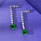 S925 Silver Princess-Cut Lab Emerald Long Drop Earrings, Pave Diamond Chain - Photo 2