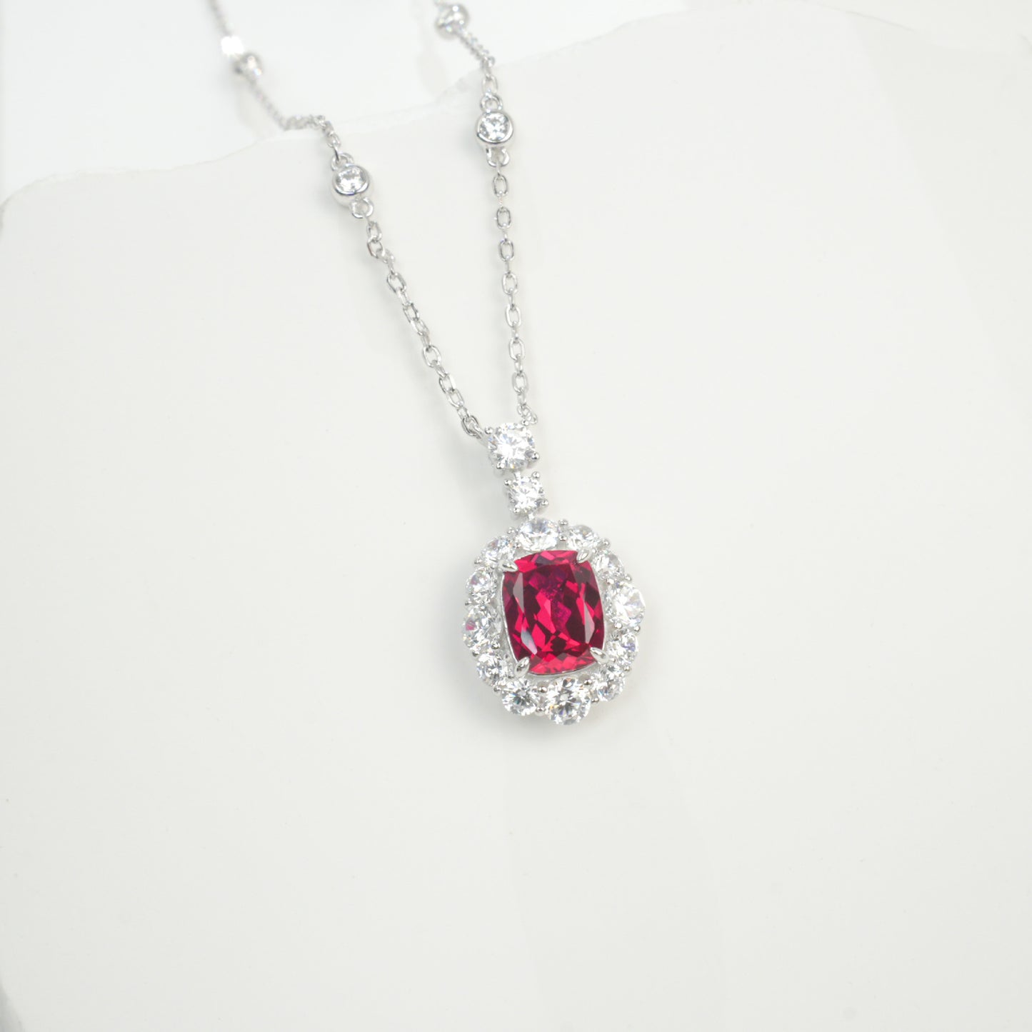 S925 Silver Necklace Pigeon Blood Ruby Pendant Diamond Chain Sparkling, Vintage Bold Stock - Photo 3