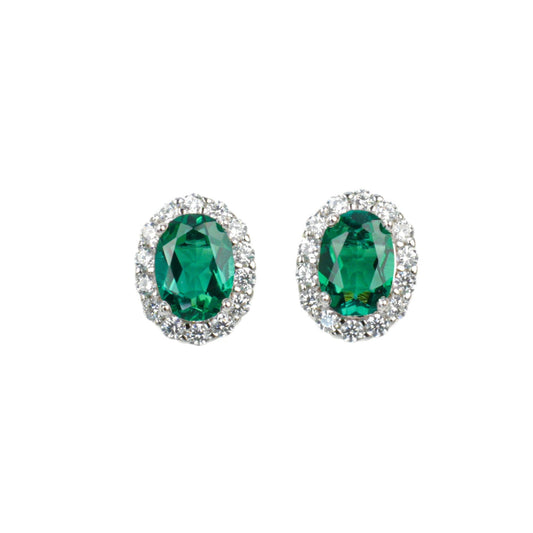 S925 Sterling Silver Lab Emerald Earrings, Vintage Premium - Photo 5