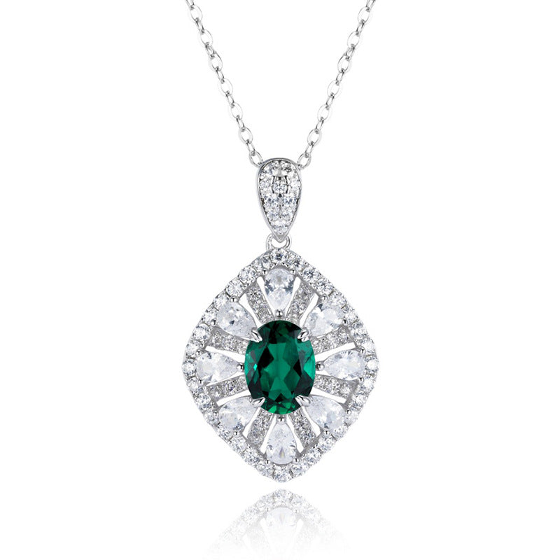 S925 Sterling Silver Emerald Sunflower Necklace, Oval Marquise Round - Photo 5