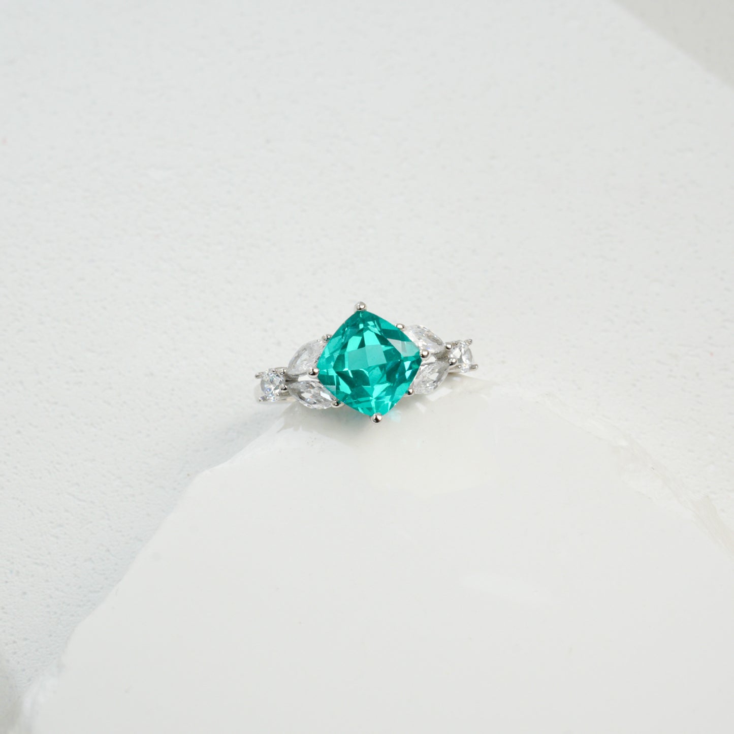 925 Sterling Silver White-Gold Paraiba Pave Open Ring, Elegant - Photo 3