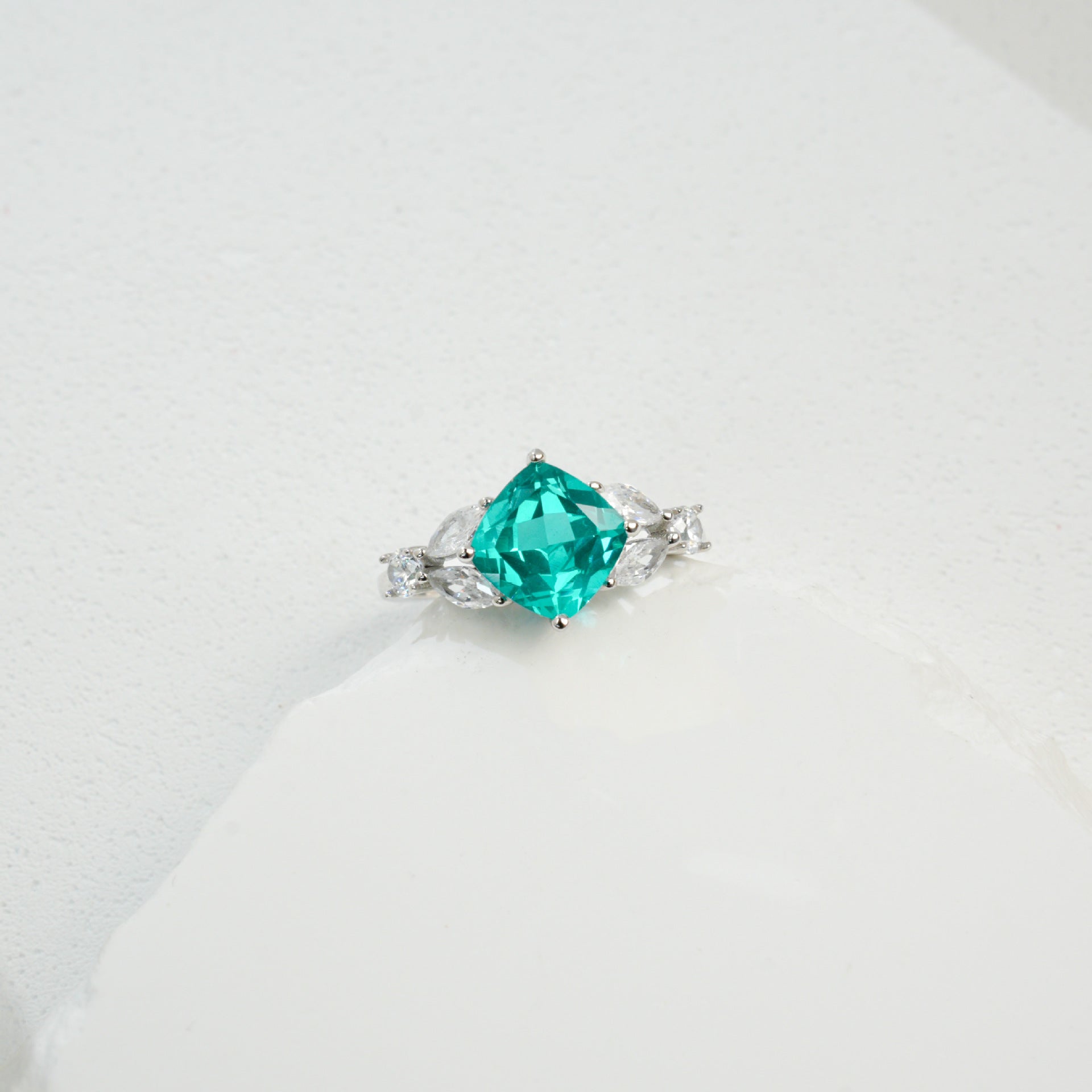 925 Sterling Silver White-Gold Paraiba Pave Open Ring, Elegant - Photo 3