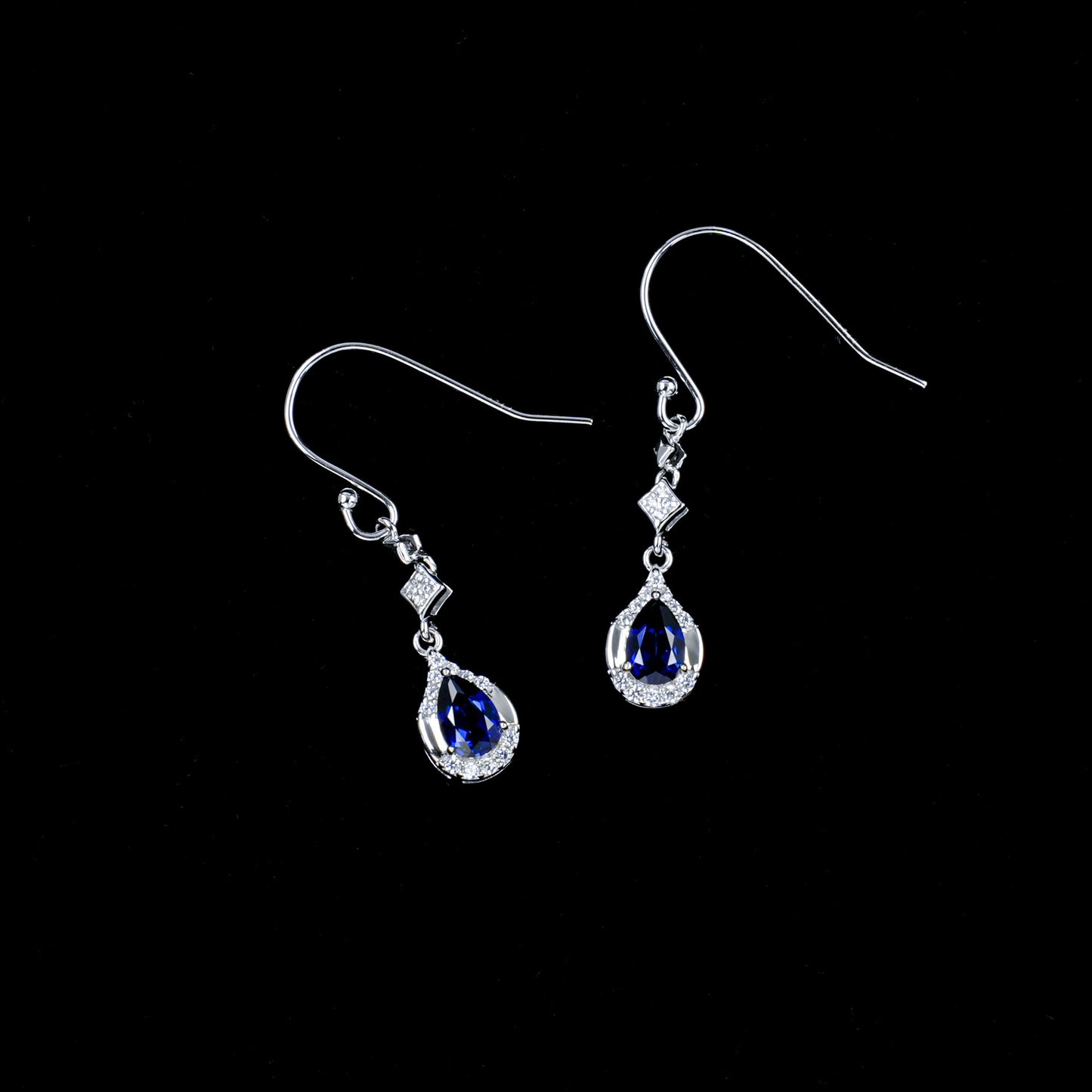 S925 Silver Teardrop coloured Gemstone Diamond Halo Earrings, Date Evening Wedding - Photo 3