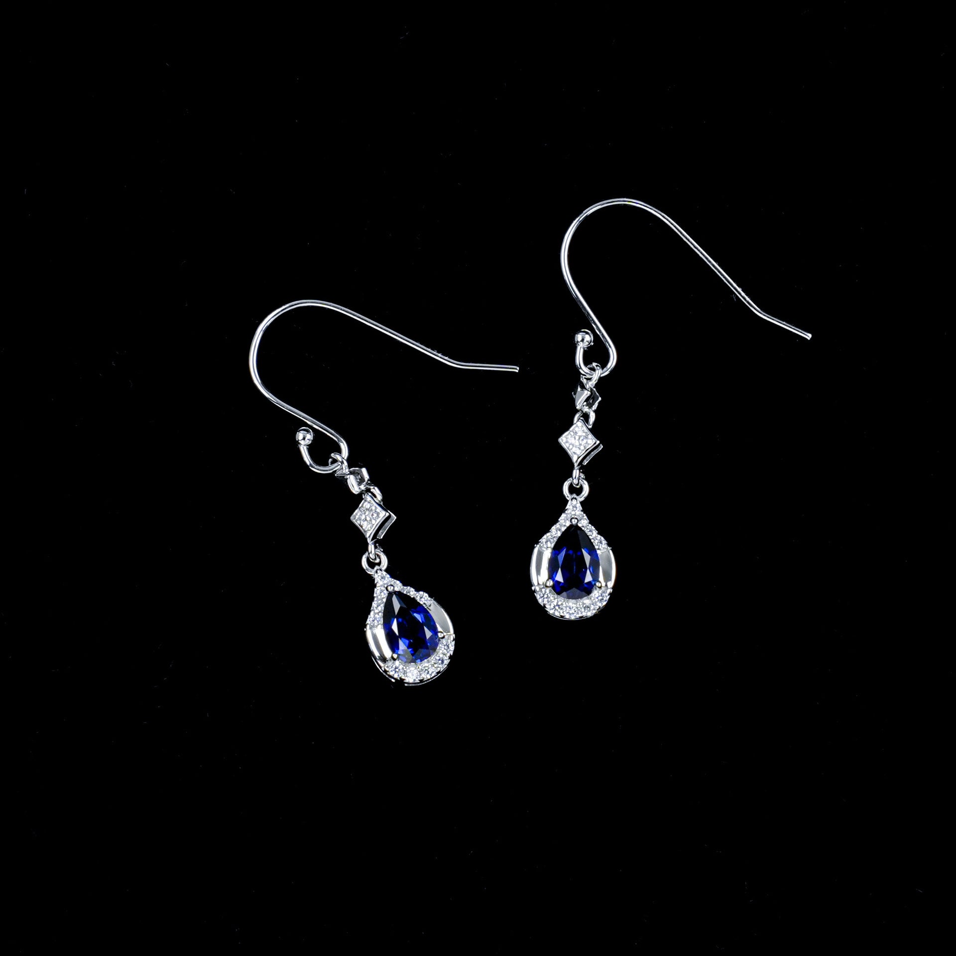 S925 Silver Teardrop coloured Gemstone Diamond Halo Earrings, Date Evening Wedding - Photo 3