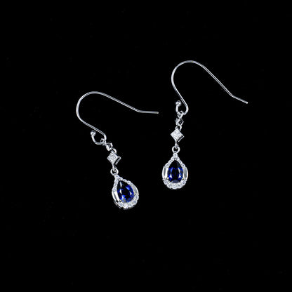 S925 Silver Teardrop coloured Gemstone Diamond Halo Earrings, Date Evening Wedding - Photo 3