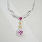 S925 Sterling Silver Square Lab Padparadscha Pendant Necklace, Designer - Photo 2
