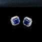 S925 Silver Lab Sapphire Stud Earrings Square Double-Layer Step Diamond Halo, Date Business Evening - Photo 4