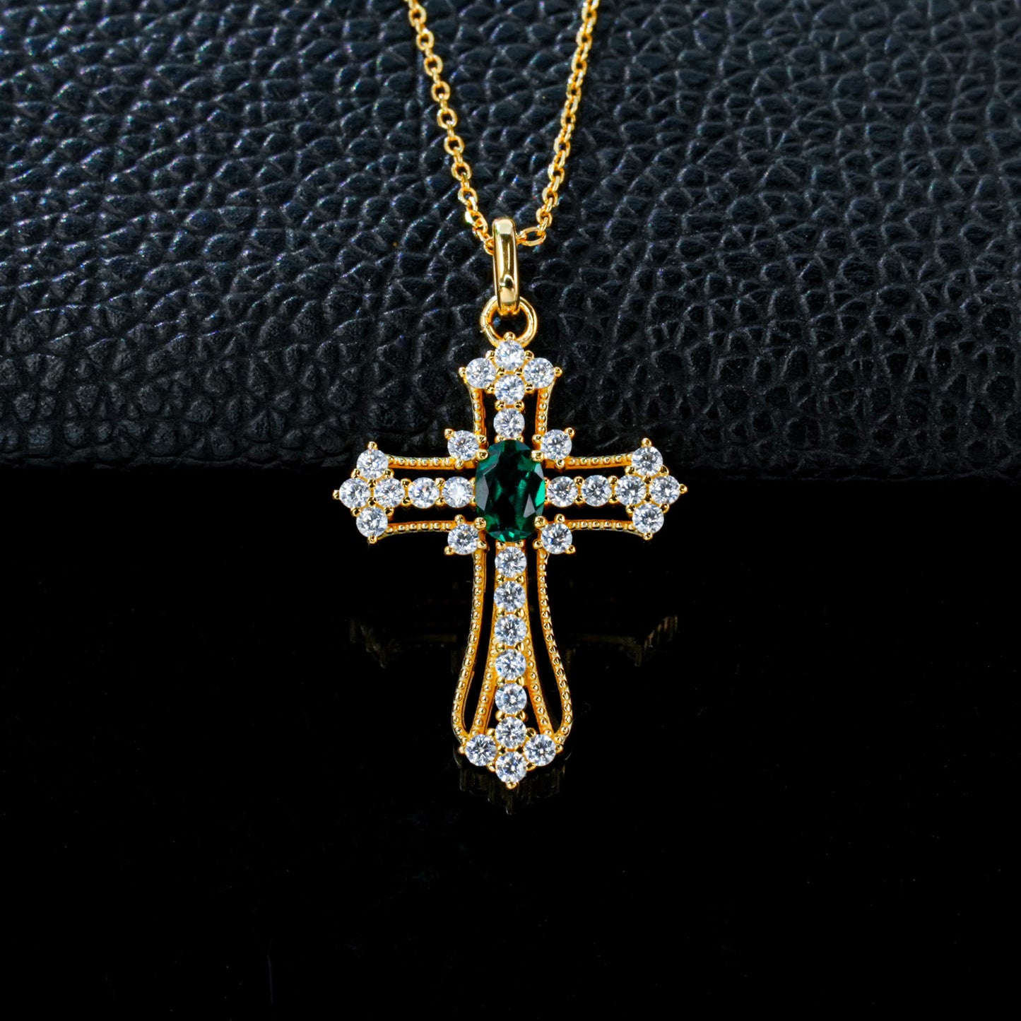 925 Sterling Silver Yellow-Gold Lab Emerald/Sapphire/Ruby Necklace, Vintage Artistic Premium - Photo 1