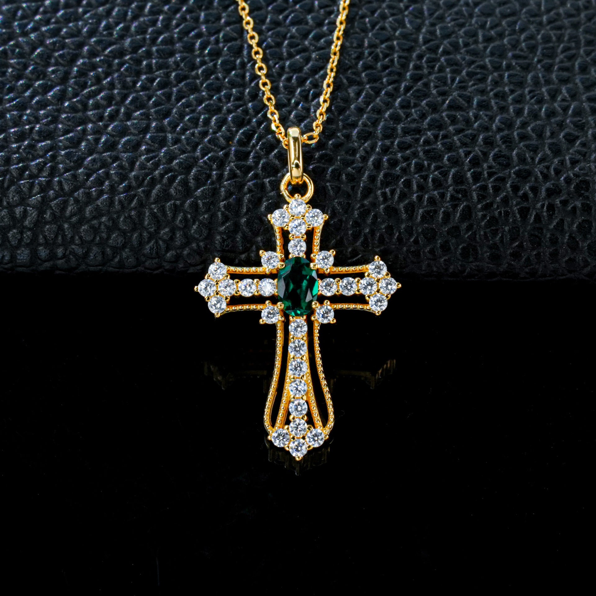 925 Sterling Silver Yellow-Gold Lab Emerald/Sapphire/Ruby Necklace, Vintage Artistic Premium - Photo 1