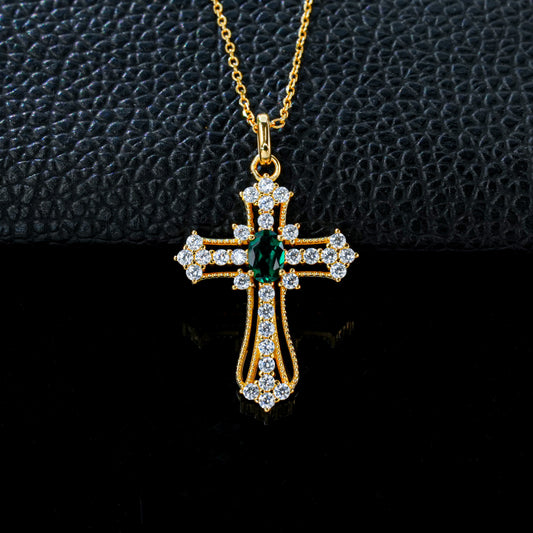 925 Sterling Silver Yellow-Gold Lab Emerald/Sapphire/Ruby Necklace, Vintage Artistic Premium - Photo 1