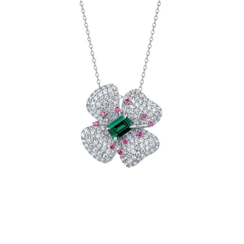 925 Sterling Silver Lab Emerald Necklace for Women, Versatile Elegant - Photo 1