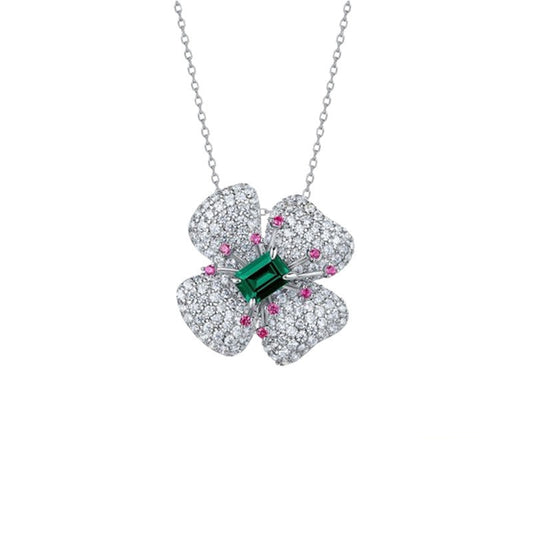 925 Sterling Silver Lab Emerald Necklace for Women, Versatile Elegant - Photo 1