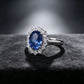 S925 Silver Oval Lab Sapphire Sunflower Staggered Halo Ring, Birthday Anniversary Gift - Photo 3