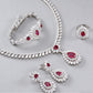 S925 Sterling Silver Lab Pigeon Blood Ruby Teardrop Jewellery Set, Luxurious Premium - Photo 4