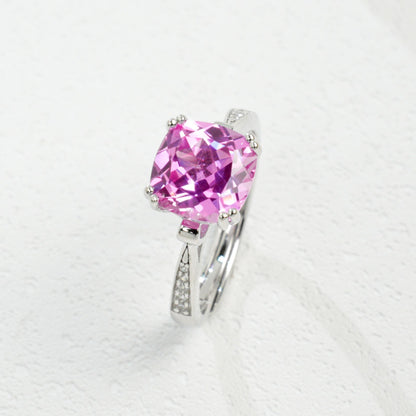 925 Sterling Silver Lab Padparadscha Cushion Pink Diamond Open Ring, Versatile for Women - Photo 6