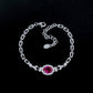 S925 Silver Oval Lab Ruby Bracelet, Full Diamond Halo - Photo 2