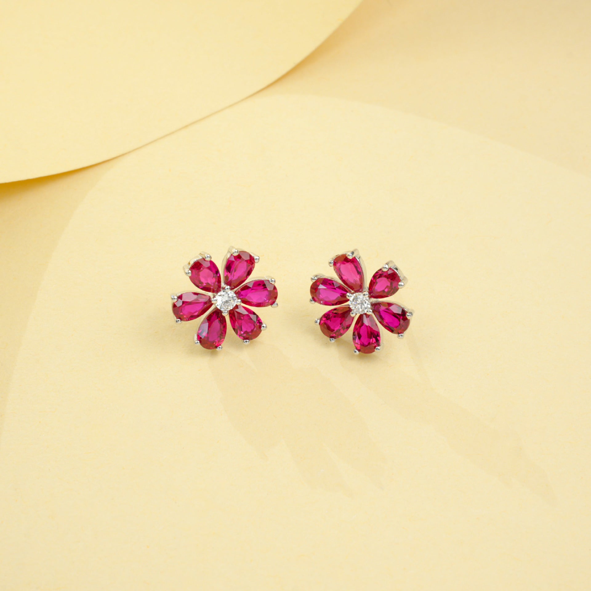 S925 Sterling Silver Lab Gemstone Flower Earrings, Premium Versatile - Photo 4