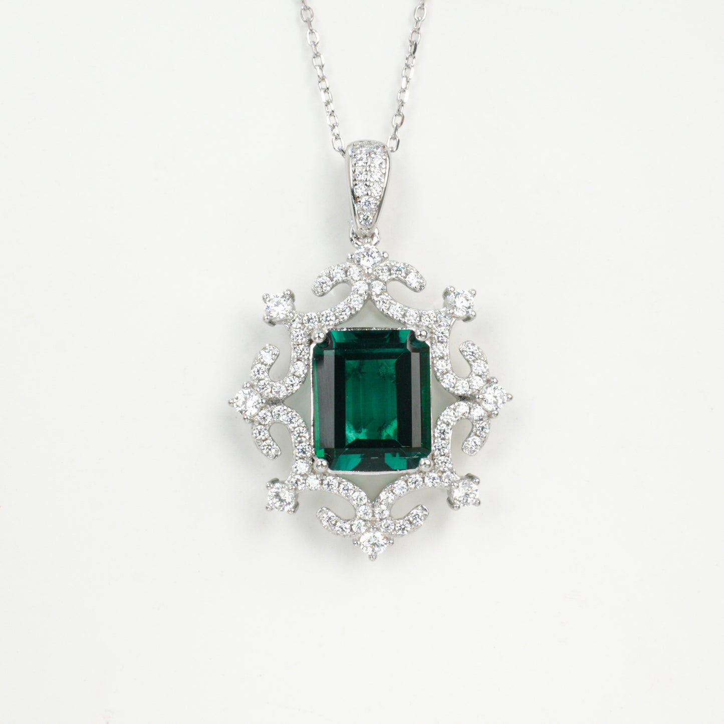 S925 Sterling Silver Lab Emerald Necklace, Diamond Choker Design - Photo 5