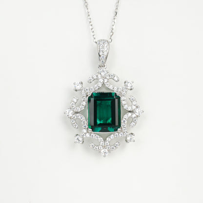 S925 Sterling Silver Lab Emerald Necklace, Diamond Choker Design - Photo 5