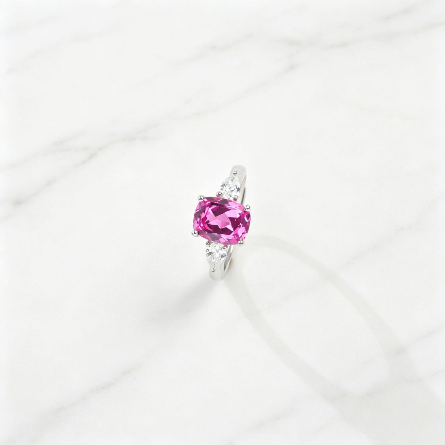 S925 Sterling Silver Lab Padparadscha Ring, Anniversary Gift - Photo 2