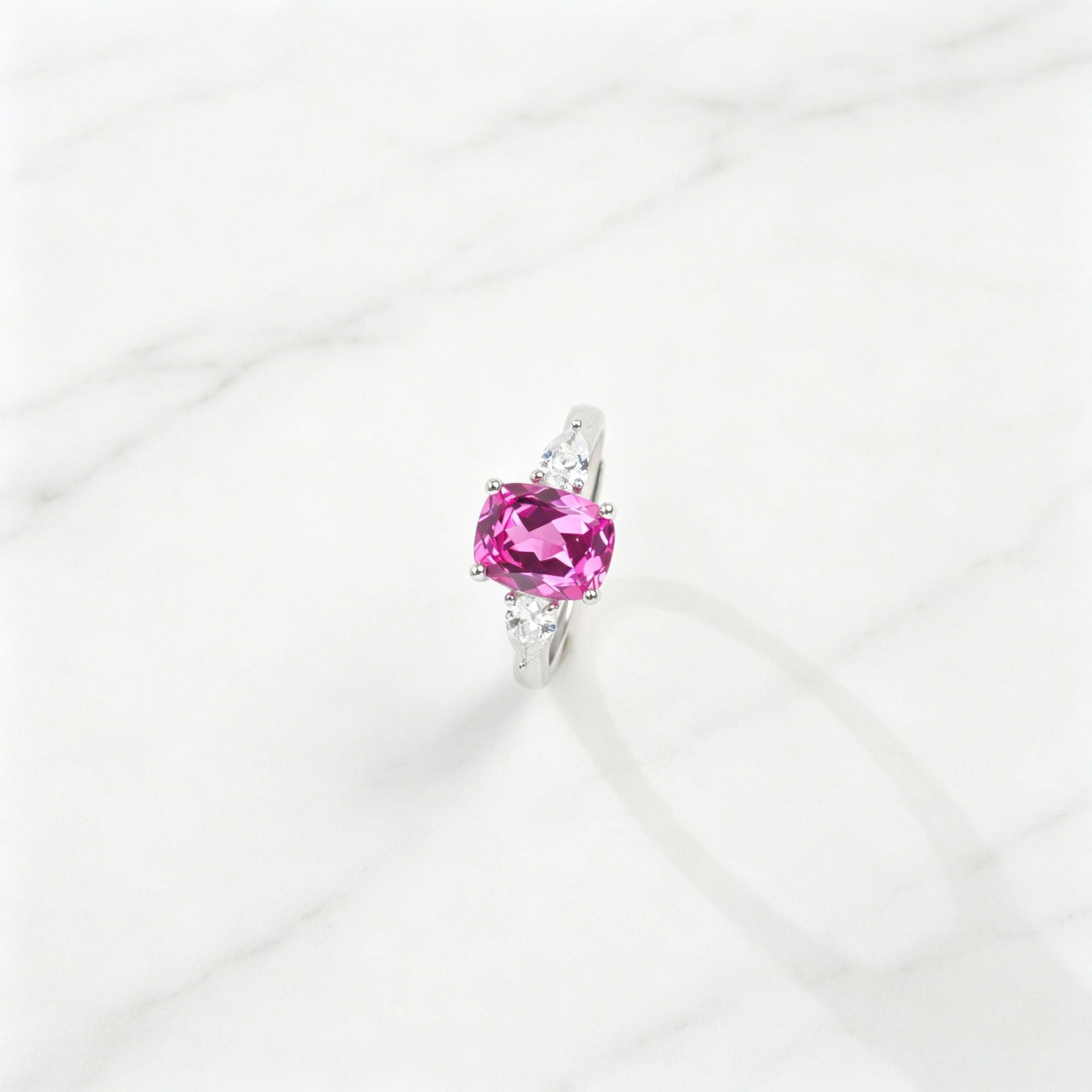S925 Sterling Silver Lab Padparadscha Ring, Anniversary Gift - Photo 2