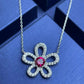 S925 Sterling Silver Lab Ruby Choker, Sunflower Premium - Photo 4