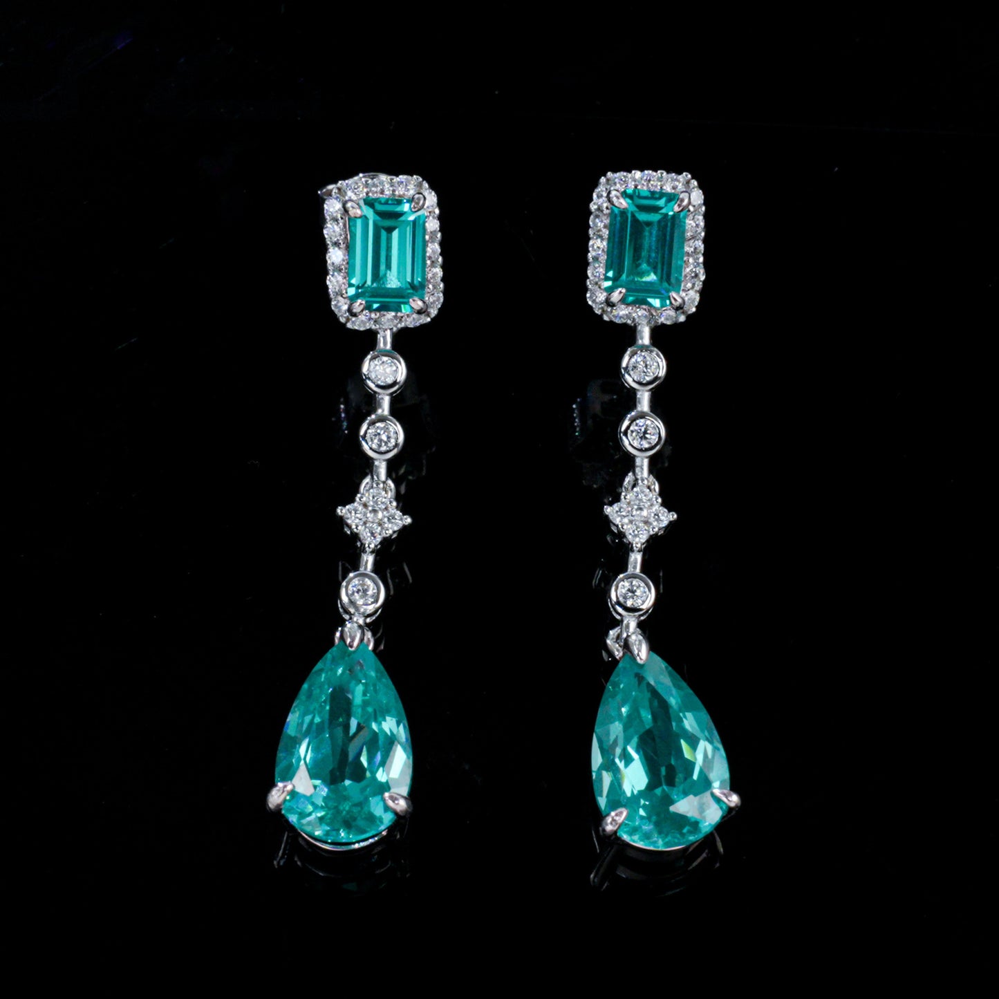 S925 Silver Lab Paraiba Two-Tone Long Teardrop Drop Earrings, Versatile Women's Earrings - Photo 2