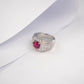 925 Sterling Silver Lab Ruby Men's Ring, Diamond Round Bold - Photo 3