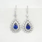 925 Sterling Silver Lab Sapphire Teardrop Pave Long Drop Earrings - Photo 5