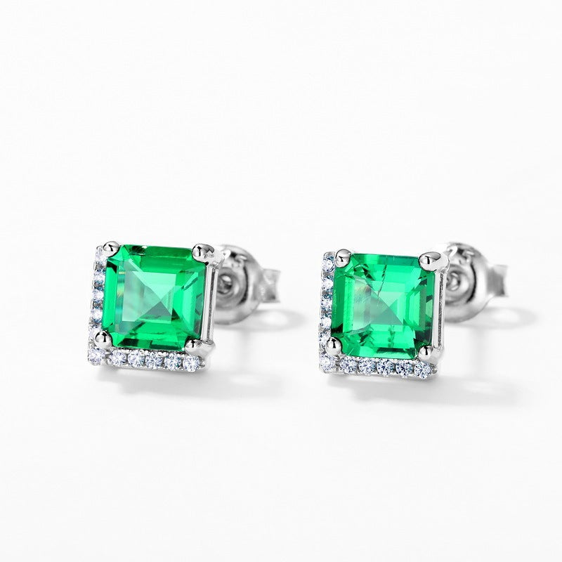 S925 Sterling Silver Lab Emerald Earrings, Sparkling Diamond Versatile - Photo 2