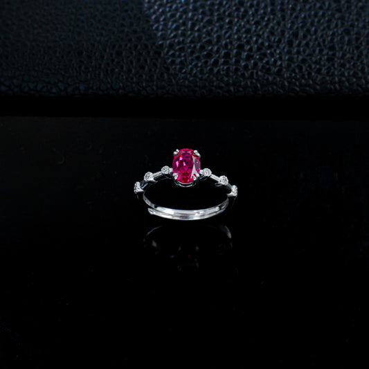 S925 Silver Oval Lab Rose Red Ruby Side Micro-Set Diamond, Versatile Women's Ring - Photo 3