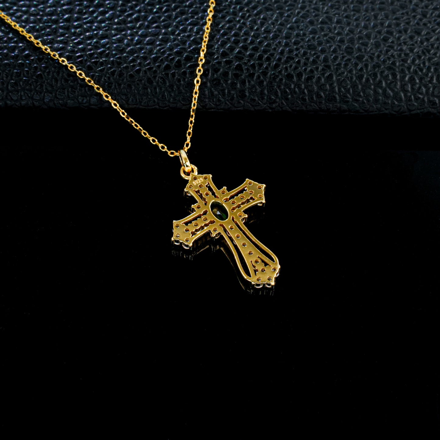 925 Sterling Silver Yellow-Gold Lab Emerald/Sapphire/Ruby Necklace, Vintage Artistic Premium - Photo 2