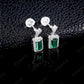 Lab Emerald S925 Silver Stud Earrings, Vintage Premium Princess - Photo 2