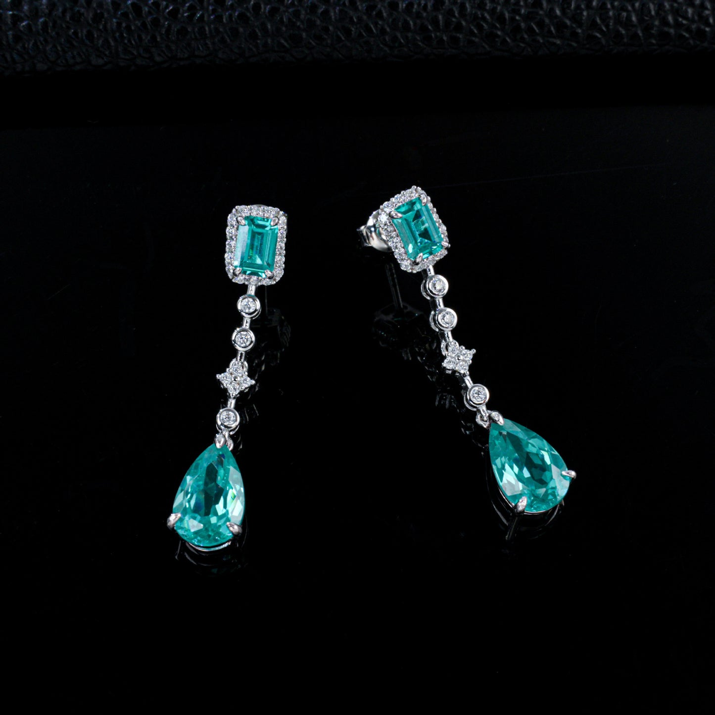 S925 Silver Lab Paraiba Two-Tone Long Teardrop Drop Earrings, Versatile Women's Earrings - Photo 3