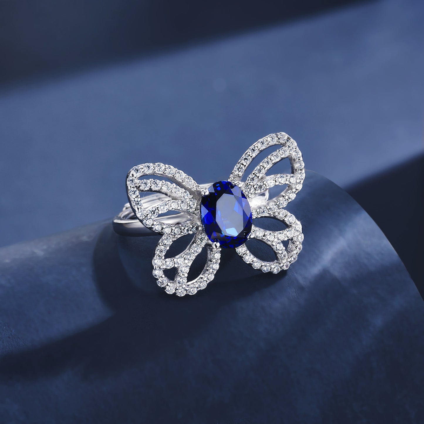 Lab Sapphire Ring 925 Sterling Silver Butterfly Premium Gift - Photo 3