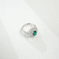 S925 Sterling Silver Oval Lab Emerald Double-Halo Pave Ring, Vintage for Women - Photo 4
