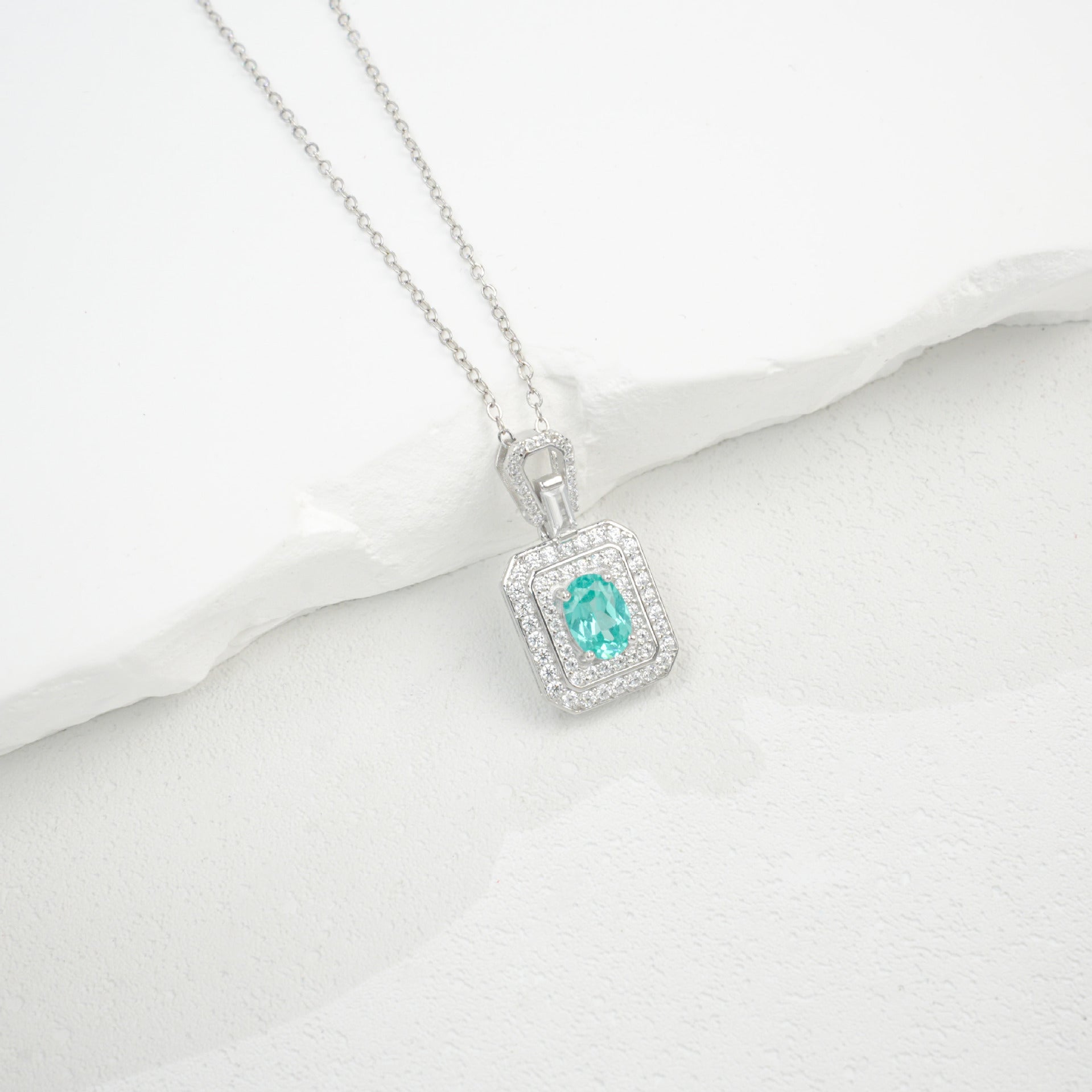 925 Sterling Silver Paraiba Green Garnet Necklace for Women, Minimalist Premium - Photo 4