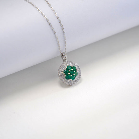 S925 Sterling Silver Lab Emerald Disc Pendant Necklace, Year for Women - Photo 2