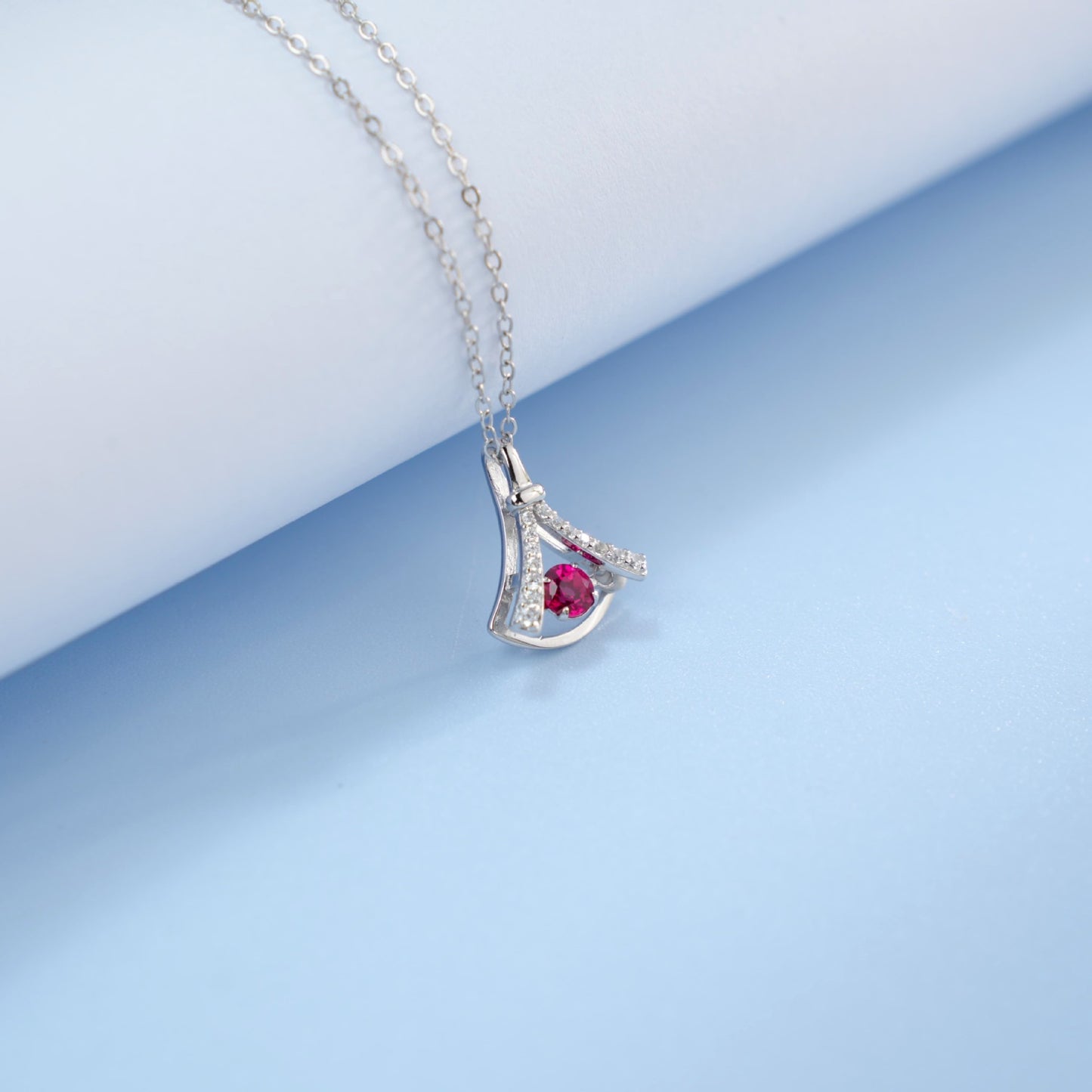 S925 Sterling Silver Gemstone Fan Pendant Necklace, Versatile Birthday Gift - Photo 3