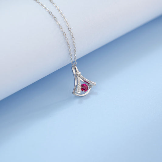 S925 Sterling Silver Gemstone Fan Pendant Necklace, Versatile Birthday Gift - Photo 3