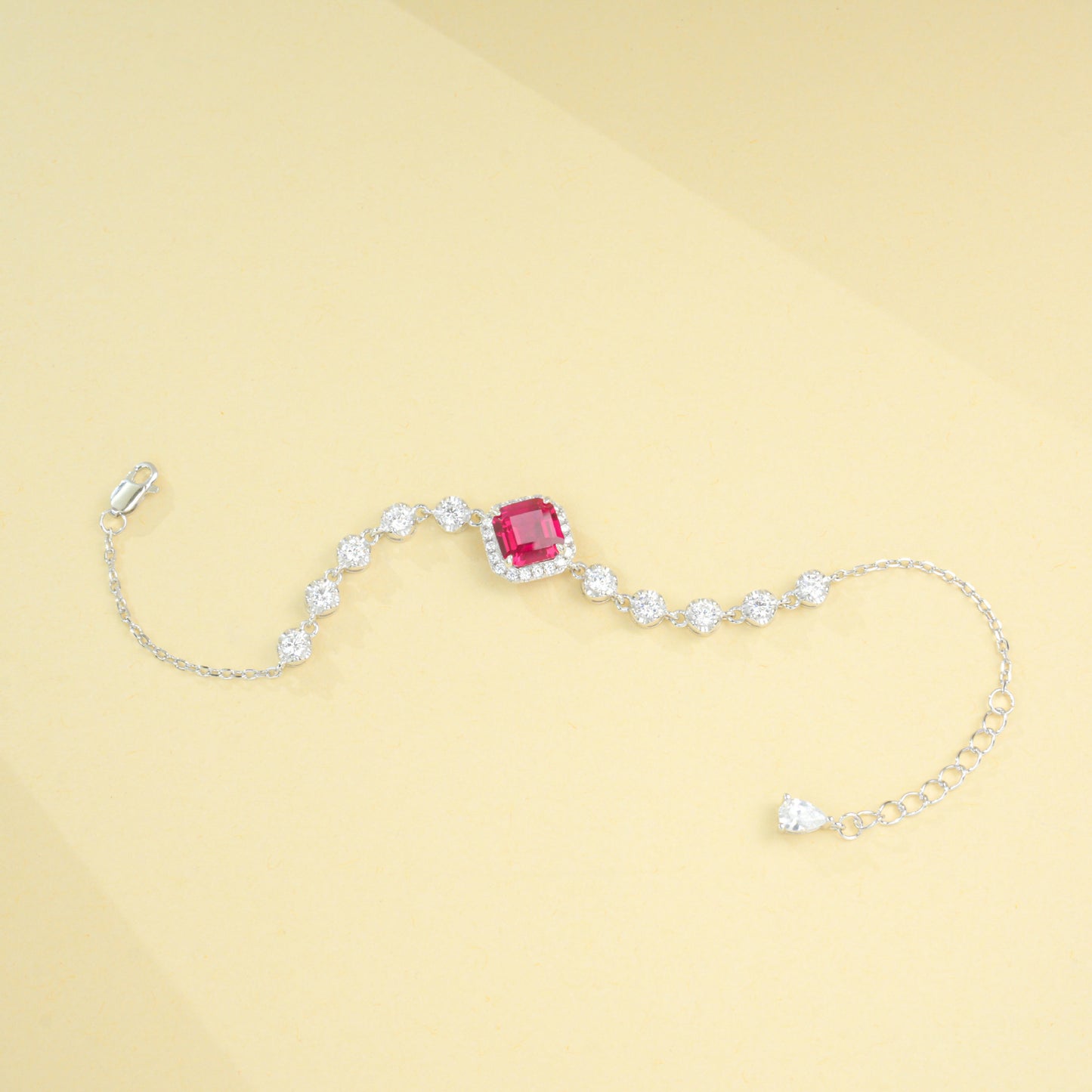 S925 Sterling Silver Lab Ruby Princess-Cut Pave Bracelet, Premium Jewellery - Photo 4