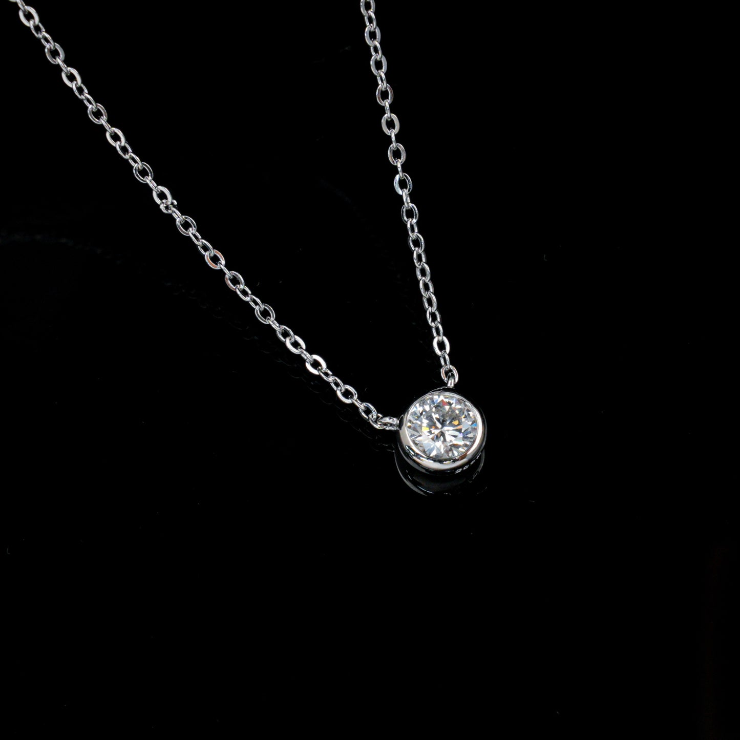 S925 Silver Bezel Solitaire Pendant, Round Simple Versatile - Photo 3