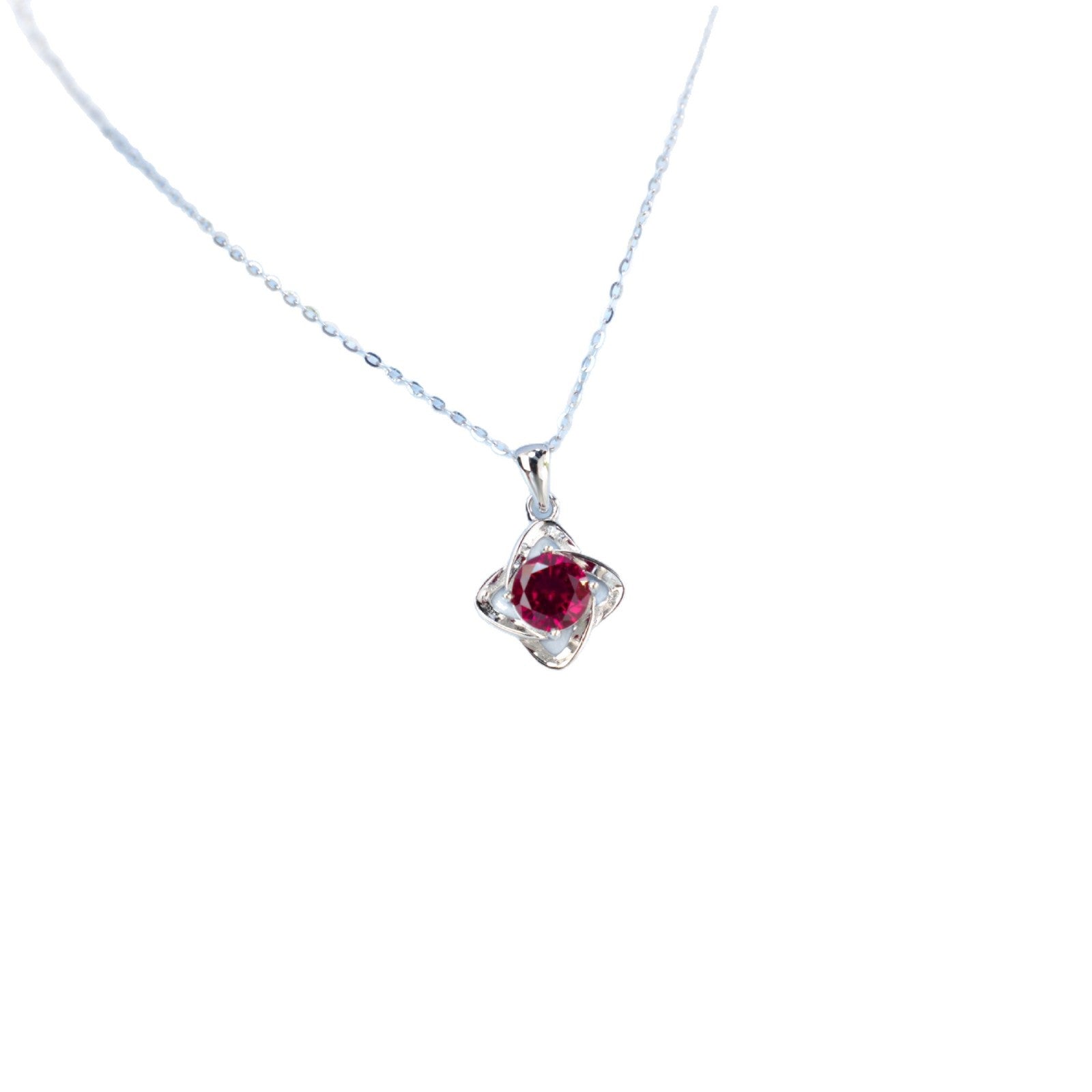 S925 Sterling Silver Lab Ruby Four-Leaf Clover Necklace, Birthday Girlfriend Gift - Photo 5
