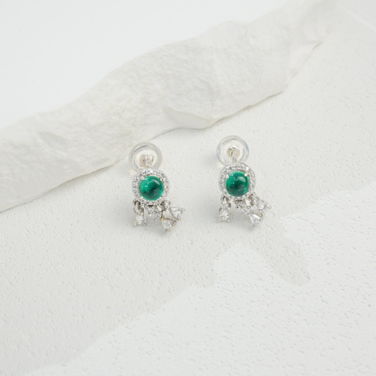 S925 Sterling Silver Lab Emerald Halo Tassel Earrings, Versatile - Photo 4