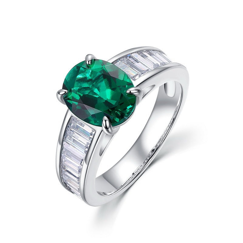 S925 Sterling Silver Emerald Pave Ring for Women, Minimalist Vintage - Photo 2