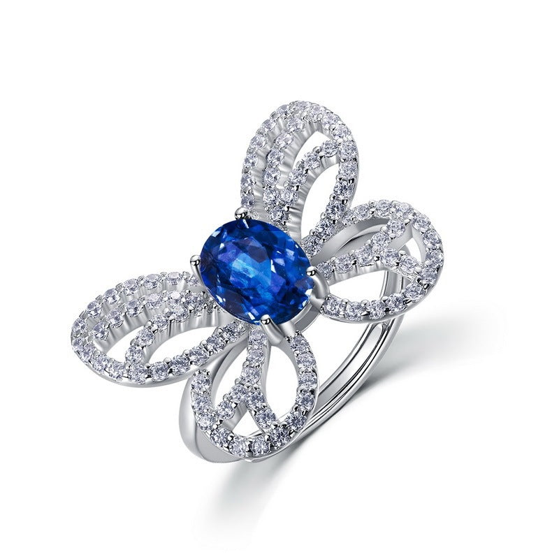 Lab Sapphire Ring 925 Sterling Silver Butterfly Premium Gift - Photo 2