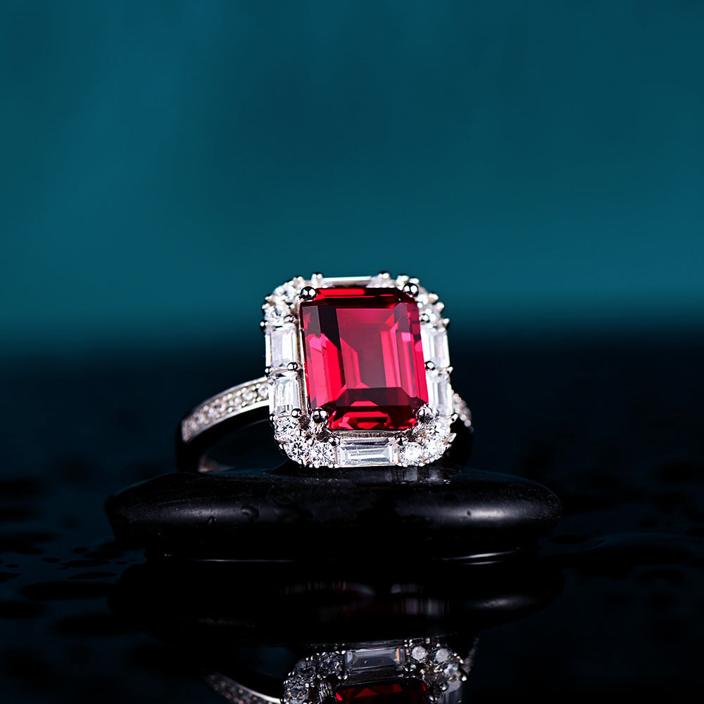 S925 Sterling Silver Lab Pigeon Blood Ruby Ring, Versatile Designer - Photo 4