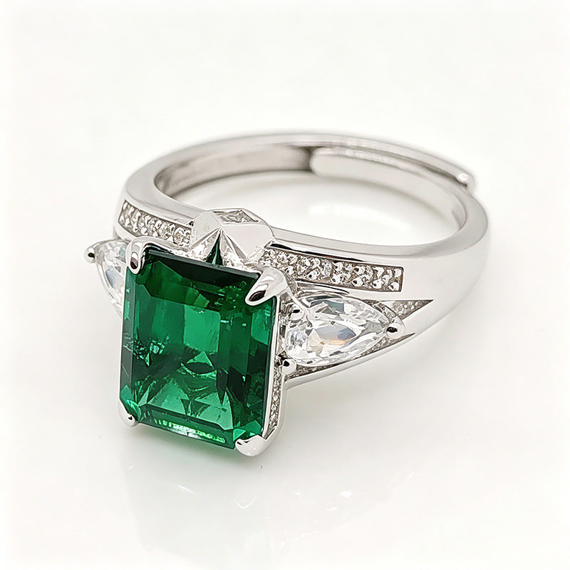 S925 Sterling Silver Lab Emerald Ring Adjustable, Premium Ring Gift - Photo 4